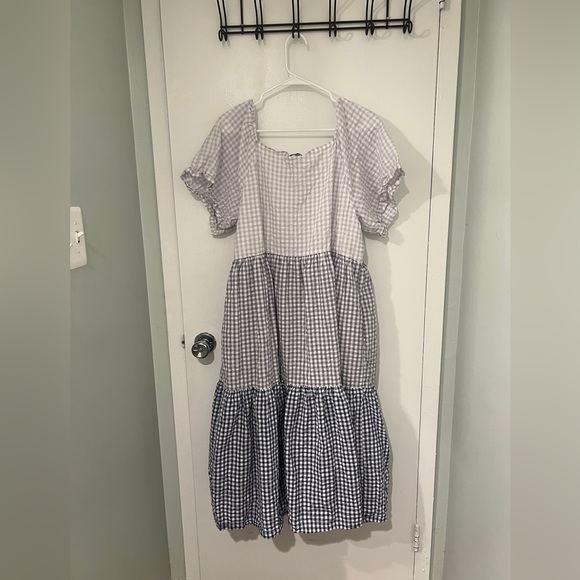 Madewell Patchwork Gingham Button Front Tiered Midi Dress, size XL - Picture 8 of 8